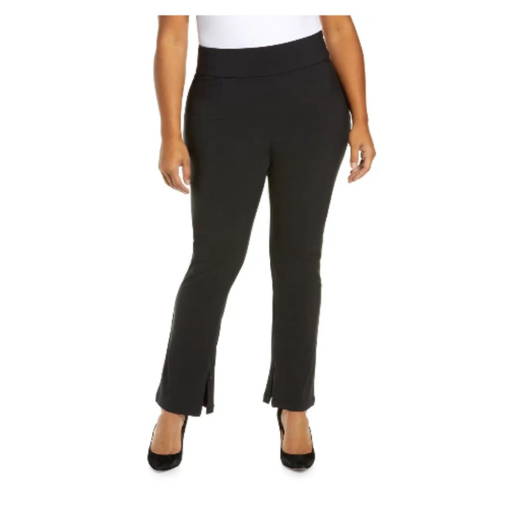 Good American Womens The Exec Pants Plus Size 6 3XL Black Ankle Zip Stre…
